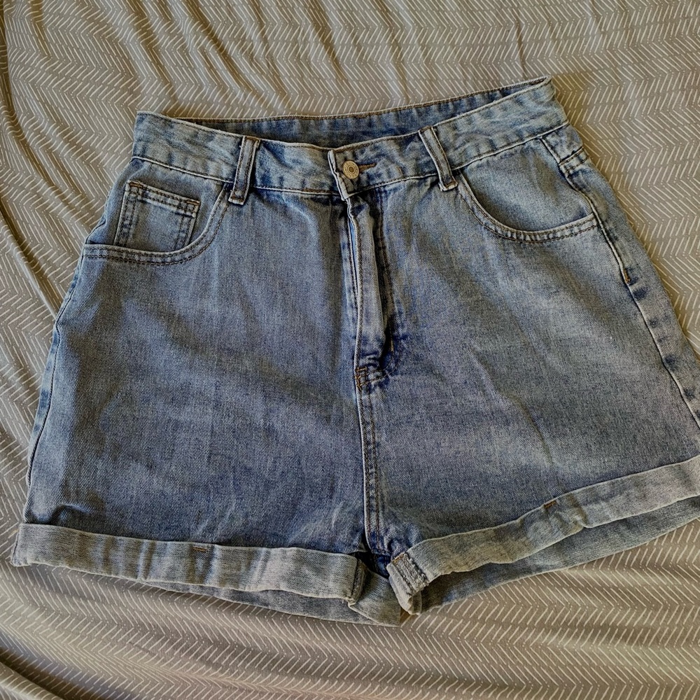 SHEIN Blue Jean Shorts with Frayed Hems